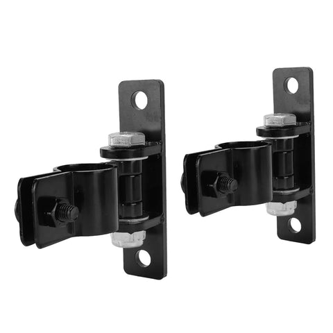 Built Like A Tank Heavy Duty Gate Hinges With Secure Removable Bolt System shown in black steel for sturdy fence gate support.