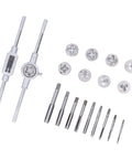 Zoeyilan 20 Piece Tap And Die Set Tool Steel Thread Repair Kit For Car Auto Body Diy Aluminum Cast Iron M3 To M12 Sizes With Storage Box taps and dies laid out
