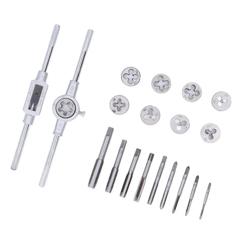 Zoeyilan 20 Piece Tap And Die Set Tool Steel Thread Repair Kit For Car Auto Body Diy Aluminum Cast Iron M3 To M12 Sizes With Storage Box taps and dies laid out