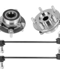 Beefed-Up Front Wheel Bearing Hubs Kit For Hyundai Elantra GT Ioniq Veloster N Kia Forte Niro - 2 Wheel Bearings And Hubs Assembly With 2 Sway Bar Links Replacement DIY Ready, showing metal hub assemblies and sway bar links.