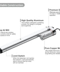 Beefy 12V Heavy Duty Linear Actuator 330 LBS 1500N 12 Inch Stroke Silent IP65 with brackets, showing aluminum build and copper motor