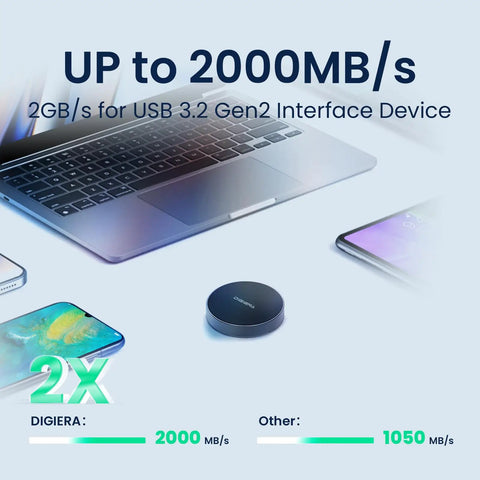 1TB Magnetic Portable SSD With USB C 3.2 Gen 2x2 Up To 2000 MB Per Second For Laptops iPhone 15 And 16 Tablets Black next to laptop