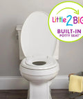 2 In 1 Elongated Toilet Seat With Built In Toddler Potty Training Seat in bathroom, white, USA, slow close feature visible.