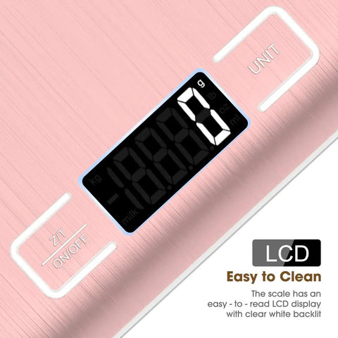 Pink Digital Kitchen Scale 22Lb Capacity With 1g Precision For Baking And Cooking, showing LCD display and buttons