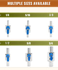 2 Pack Three Eighths Inch Hose Barb Mini Ball Valve Set In 304 Stainless Steel, Built To Last Workhorse Shutoff Valves With Clamps For Water Oil Gas And Chemical Use, Leak Proof Durable Pro Grade Plumbing, multiple sizes shown