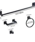 Matte Black 4-Piece Bathroom Hardware Set, Stainless Steel Wall Mounted Kit With 23.6 Inch Towel Bar, Toilet Paper Holder