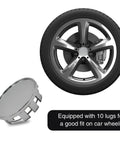Heavy Duty Abs Wheel Center Caps 4 Pack Rust Proof Snap In Hub Covers Universal 2.12 Inch Outer Diameter, showing silver cap and wheel.