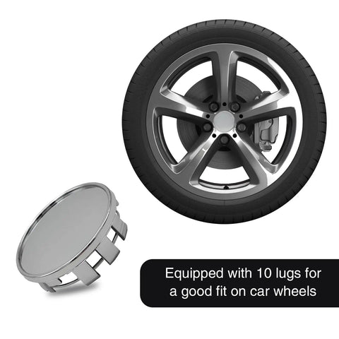 Heavy Duty Abs Wheel Center Caps 4 Pack Rust Proof Snap In Hub Covers Universal 2.12 Inch Outer Diameter, showing silver cap and wheel.