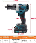 Heavy Duty Cordless Rivet Gun With Bright LED Panel And Dual Speed Modes Makes M3 To M12 Blind Nut Pulling A No Sweat Job On Steel Iron Or Aluminum Projects, showing dimensions and features.
