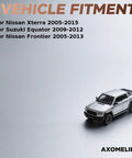 Miniature model of pickup truck for vehicle fitment including Nissan Xterra, Suzuki Equator, Frontier, on light background.