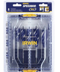 Speedbor Wood Drill Bit Set 6 Piece with Visible Clear Lid Stackable Storage in packaging, suitable for DIY woodworking projects.