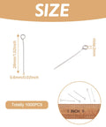 Stainless Steel Open Eye Pins With Loop For Beading And Jewelry Making 26mm Long 0.6mm Thick 24 Gauge Eye Pins 2mm Hole Compatible 1000 Pack Durable Hypoallergenic Jewelry Findings For Necklaces And Bracelets, size guide