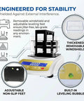 Real Deal Gold And Silver Purity Tester With 0.01g To 0.001g Accuracy, showcasing windshield and leveling bubble features.