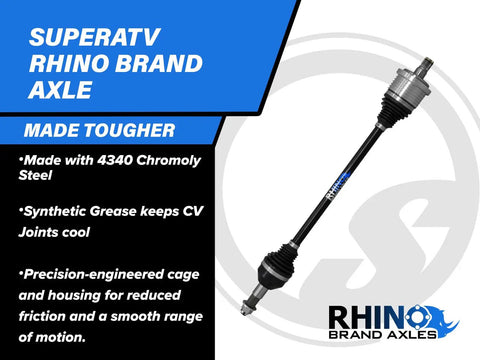 Beefed Up Rhino Rear Axle For Polaris Ranger XP 1000 Texas Edition Chromoly steel with synthetic grease, visible branding