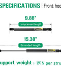 Nissan Maxima Hood Lift Supports Front Gas Struts Shocks Set Of 2 2009 2010 2011 2012 2013 2014 Replacement 6478 specs