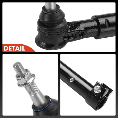 Jeep Spindle Steering Drag Link For Gladiator JT And Wrangler JL Front Wheel Alignment Upgrade, Heavy Duty Steel Construction, Brand New, Pre Greased, Direct Fit, Fits 2020-2025 JT Gladiator And 2018-2025 JL Wrangler, At Spindle Position detail of black steel drag link ends