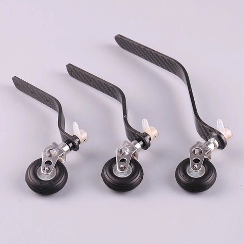 Three sizes of Carbon Fiber Landing Gear Tail Wheel Assembly Kit With Screws for RC airplanes with lightweight aluminum core.