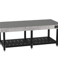 Heavy Duty Welding Fixture Table With Sweet Storage Shelf, 96 By 48 Inches, with steel frame and laser cut holes.