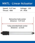 Diagram of 125mm Stroke High Speed Linear Actuator 40N 8.8 Lb IP54 Aluminum Alloy with dimensions and specifications.