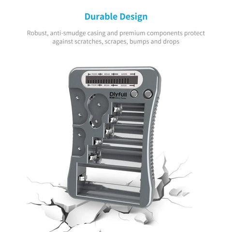 All In One Battery Tester With Crisp LCD Display, anti-smudge casing, for AA AAA C D 9V and button cells, durable design