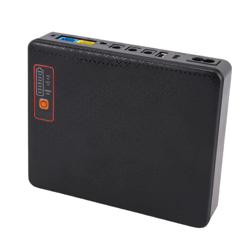 Smooth Mini DC Ups Battery Backup Power Pack With 20800Mah Juice Keeps Your Router And Modem Live For A Solid 10 Hours During Blackouts Without A Sweat Us Plug Ready - black design with connectivity ports.
