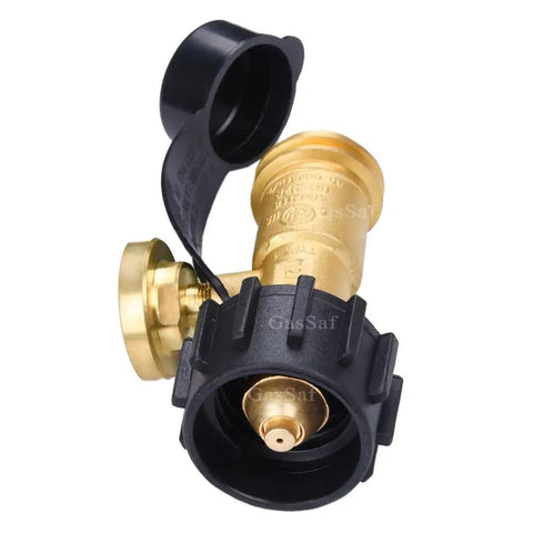Propane Tank Gauge Level Indicator For 20 To 40 Pound Tanks With QCC1 Type1 Connection, close-up view of brass fitting and dial