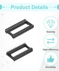 DIP IC Chip Socket Adapter Kit With Seventeen Pieces 28 Pin 15.24 mm Row Pitch And 2.54 mm Pitch shown with stability icons