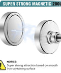 Beefy Neodymium Round Magnet With M8 Thread Mounting Hardware 200 Lb Pull, Corrosion Resistant Steel Base, side view