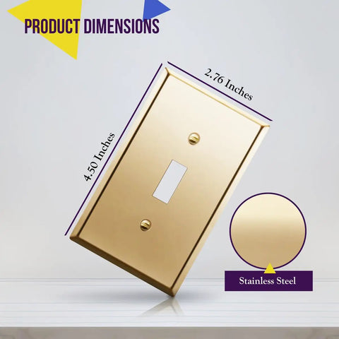 Polished Brass 1-Gang Toggle Light Switch Wall Plate In Gold Finish, Durable Brass Color, Corrosion-Resistant, 4.50 By 2.76 Inches