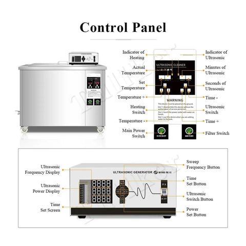 Control panel of Heavy Duty 38L Industrial Ultrasonic Cleaner For Auto Parts Lab Bath, showing settings and indicators.