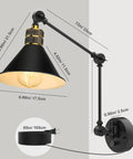 Plug In Wall Sconces Set Of 2 With Dimmable Rotary Switch Two Swing Arm Industrial Wall Lights On A 6 Foot Cord