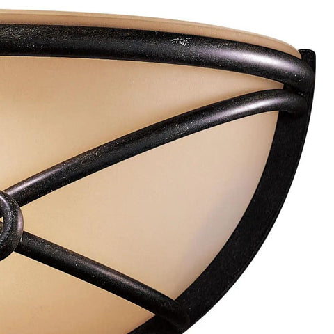 Close-up of Aspen II 1 Light Wall Sconce In Aspen Bronze with Rustic Scavo glass shade, modern design detail.