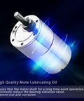 12V DC Gear Motor With Beefed Up Torque, Micro Speed Reduction Geared Motor, 200 RPM, shown with durable metal casing