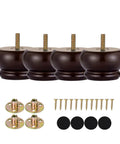 2 Inch Wood Furniture Feet Set Of 4 Replacement Bun Feet With Predrilled M8 Bolts, espresso finish, with screws and nuts