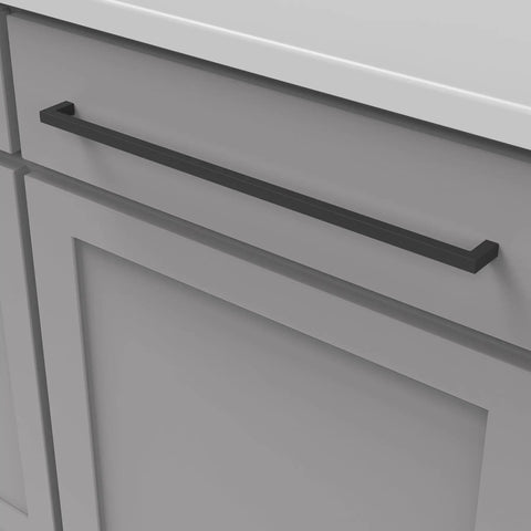 Solid Core Cabinet Pulls Set Of 5 In Matte Black, Heavy Duty Kitchen And Furniture Hardware With 18 Inch Hole Center installed
