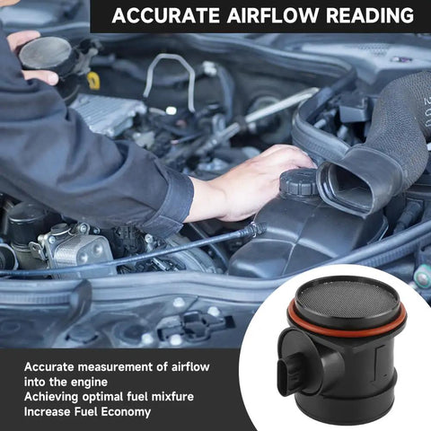 Mass Air Flow Sensor MAF Fits Hyundai Sonata 2006 2010 Buick Enclave Santa Fe Veracruz Entourage Terraza Lucerne Replacement Part 28164 3C100 28110 3C100 Easy Install Replaces OE Sensor shown in engine bay