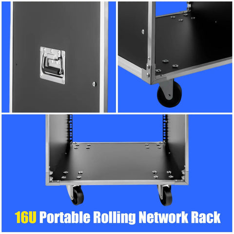 Rock Solid 16U Portable Rolling Network Rack Studio Server Cabinet With Built Handles Smooth Swivel Casters Fire Resistant PVC Surface Tough As Nails For It Av Gear Computer Setup