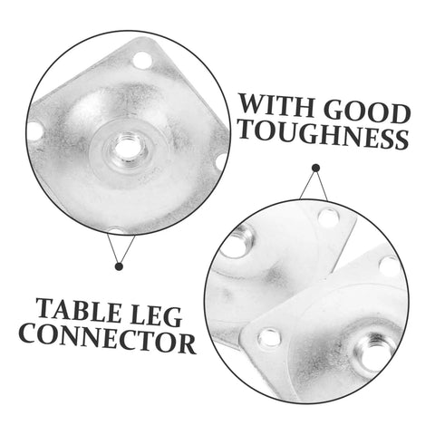 Heavy Duty Table Leg Mounting Plates For Furniture And Sofa Feet Connectors With Pre Drilled Holes and solid silver metal surface.