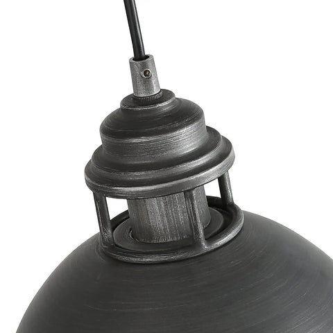 Close-up of top detail on Industrial Silver Brushed Pendant Light With Top Cutouts For Kitchen Island Dining Room And Bedroom