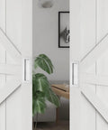 2 Pack Pocket Door Handles For Sliding Closet Doors, Five Point Nine Inch Flush Barn Door Pulls In Brushed Nickel on white doors
