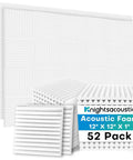 Top Tier White Acoustic Foam Panels 52 Pc Pack Heavy Duty Sound Deadening Wall Tiles 1X12X12 Inch high density foam tiles shown stacked.