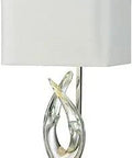Savoie Table Lamp With Glass And Crystal Accents Sky Finish Cozy White Faux Silk Shade 26 Inch Tall 14 Inch Shade Width UL Listed