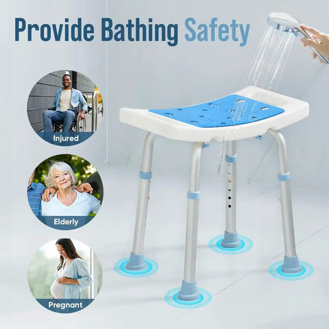 Adjustable Shower Chair With Tool Free Assembly And Anti Slip Bath Stool For Inside Shower, Durable Aluminum Legs