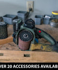 Drum Sander Tool For Woodworking And Surface Conditioning, Dust Free Paint Stripping, Buffing, And Finish Prep With Vac Attachment WR351K2 on workbench