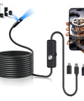 Pro-Grade Dual-Lens Endoscope With Light, 16.4ft Borescope Kit, USB connectors illustrating inspection capabilities.
