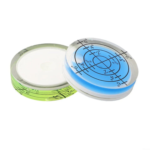 4 Pack 32mm Circular for spirit Level Wear Resistant for acrylic Bubble, green and blue levels with measurement markings.
