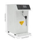 Pro Rig Commercial Steam Milk Frother Electric Cafe Milk Steamer Featuring Precision Temp Dial And Crisp Led Interface Zero Stress Foam Pull Reliable Main Street Setup White shown in detailed side view with dimensions.
