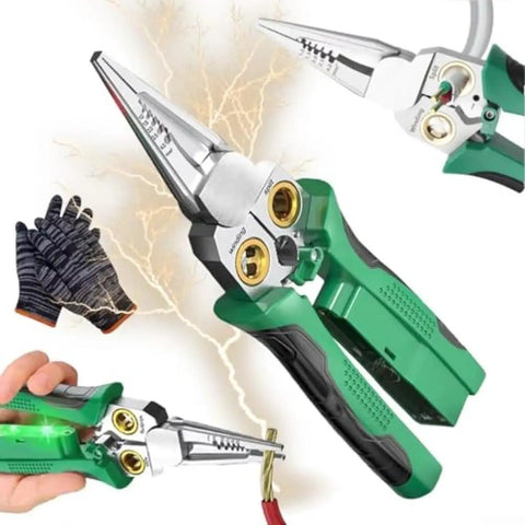 Premium Ergonomic Wire Stripper With Padded Grip For Clean Insulation Removal On Multi Size Cables, showcasing durable stainless steel blade and gloves.