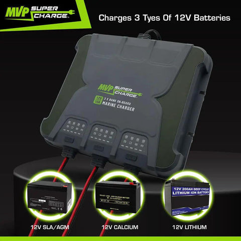 Beefy Three Bank 30 Amp Marine Battery Charger With 10 Amp Per Bank Onboard 12V Waterproof Boat Charger And Battery Maintainer For AGM Calcium Lithium And Deep Cycle Batteries