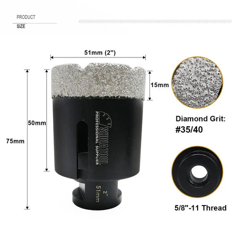 Diamond Core Drill Bits 2 Inch For Porcelain Ceramic Tile Marble Brick Vacuum Brazed Hole Saw 51mm Dry Cut U Groove Teeth